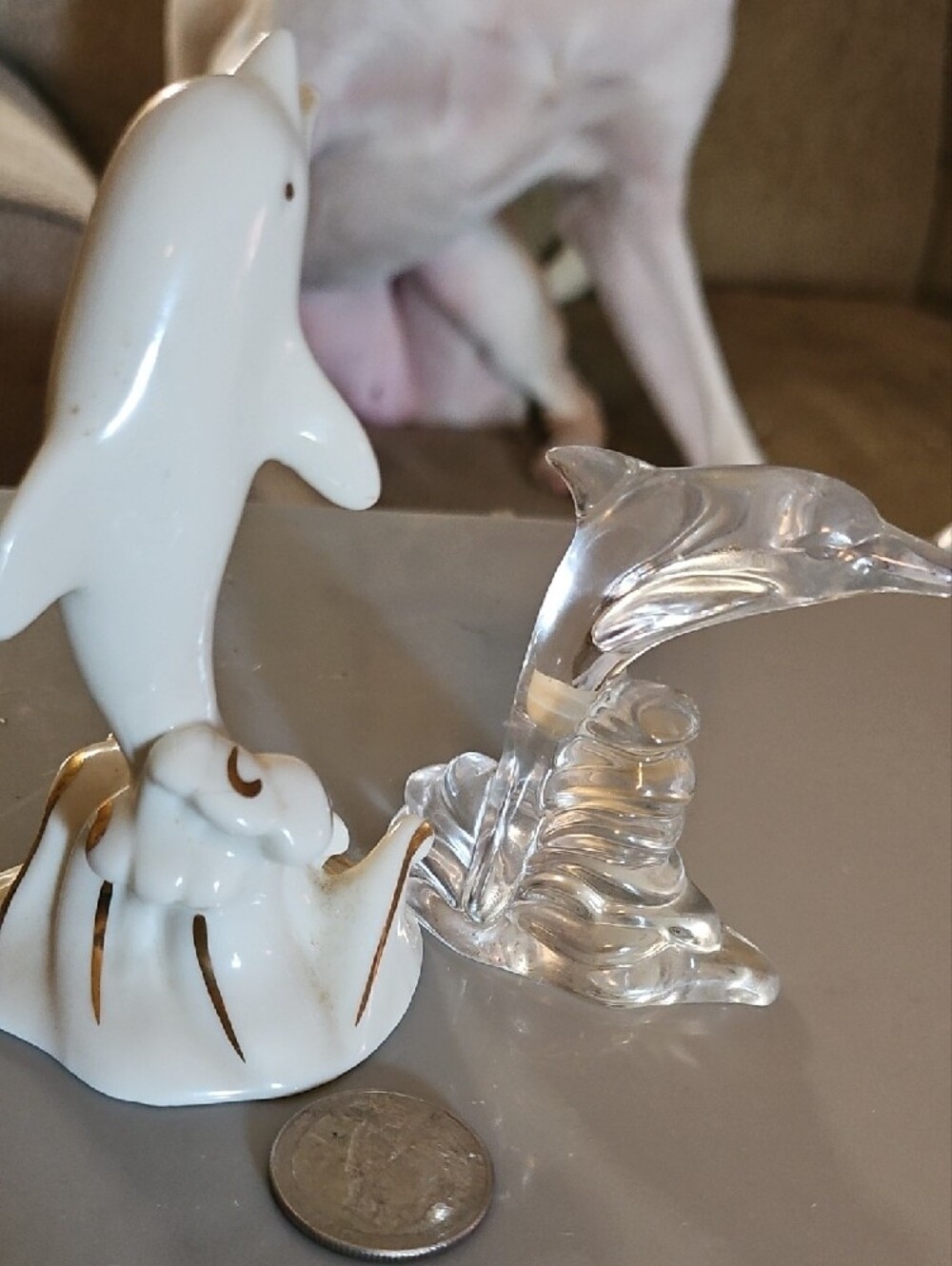 Lenox Clear Crystal Dolphin Figurine with White Ceramic Dolphin Accent - Picture 3 of 3